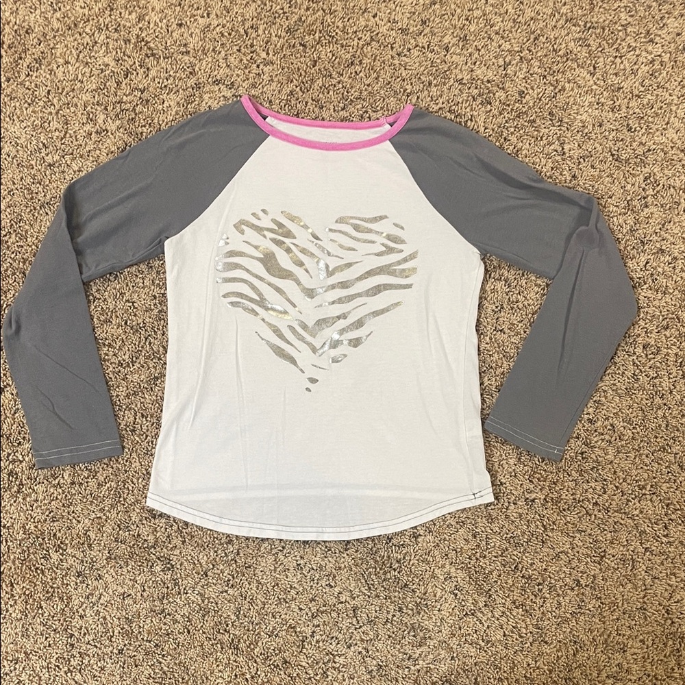 Gray and White Kids Long Sleeve Shirt with Heart Design